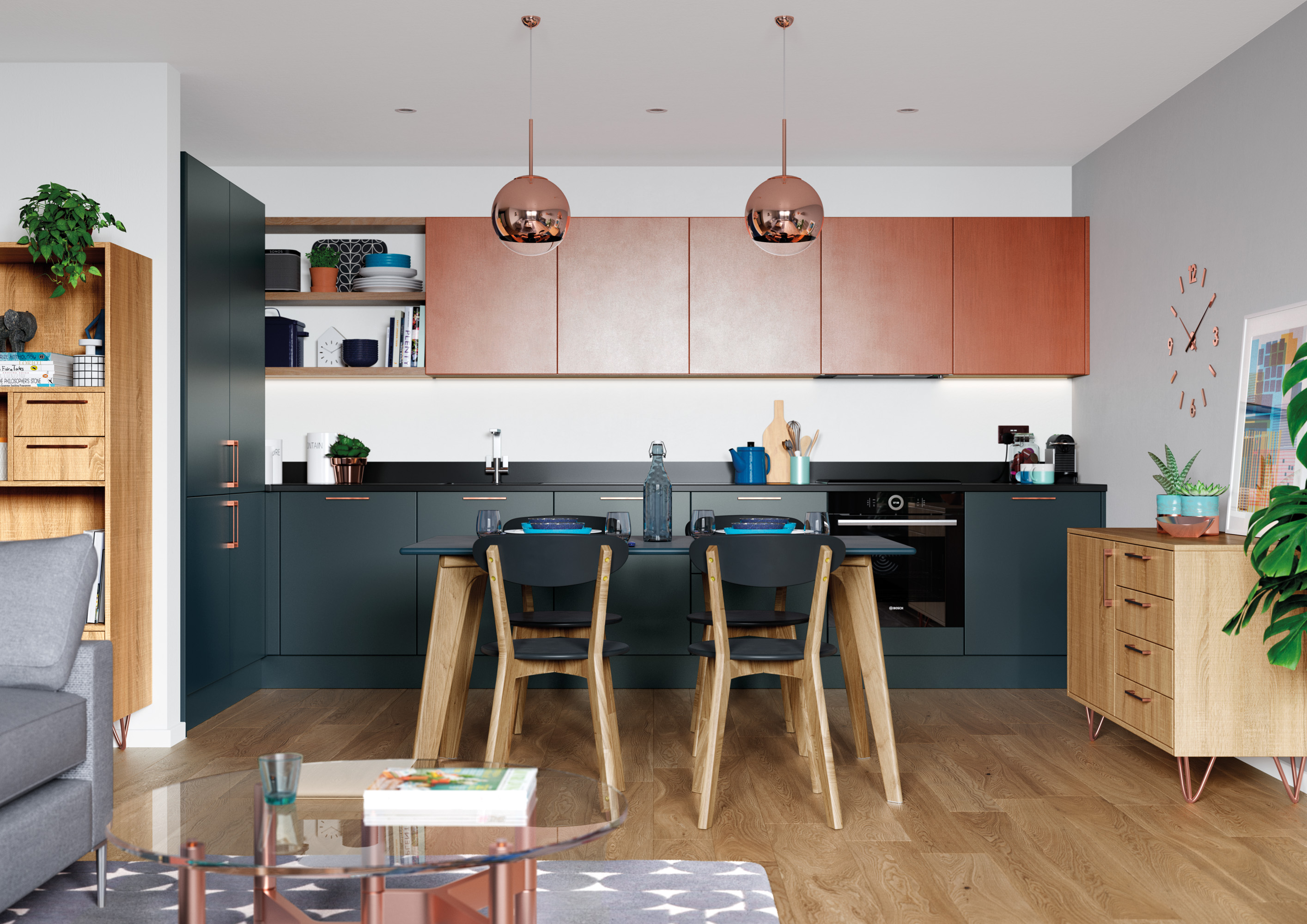 Zola Matte - Marine and Ferro Copper with Rezana Light Oak